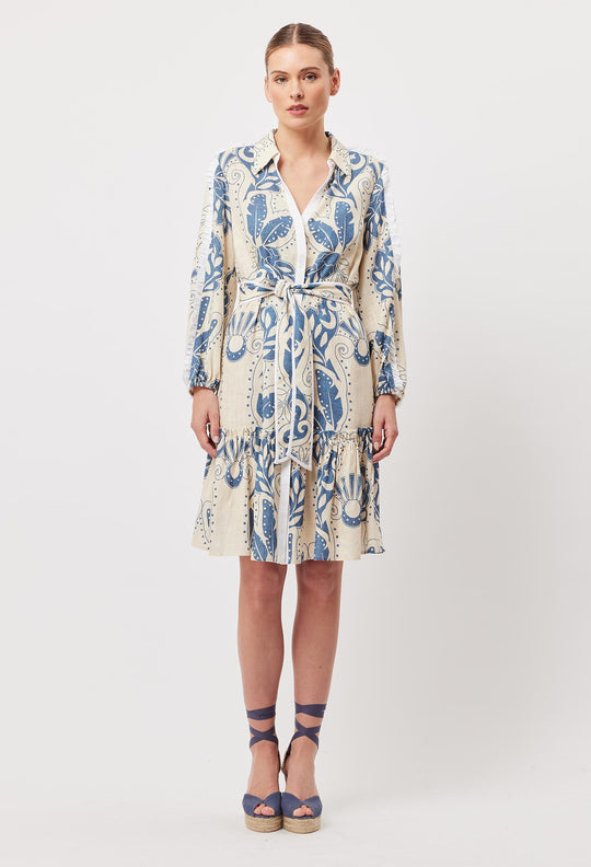 OnceWas Granada Linen Viscose Dress in Del Sol Azure