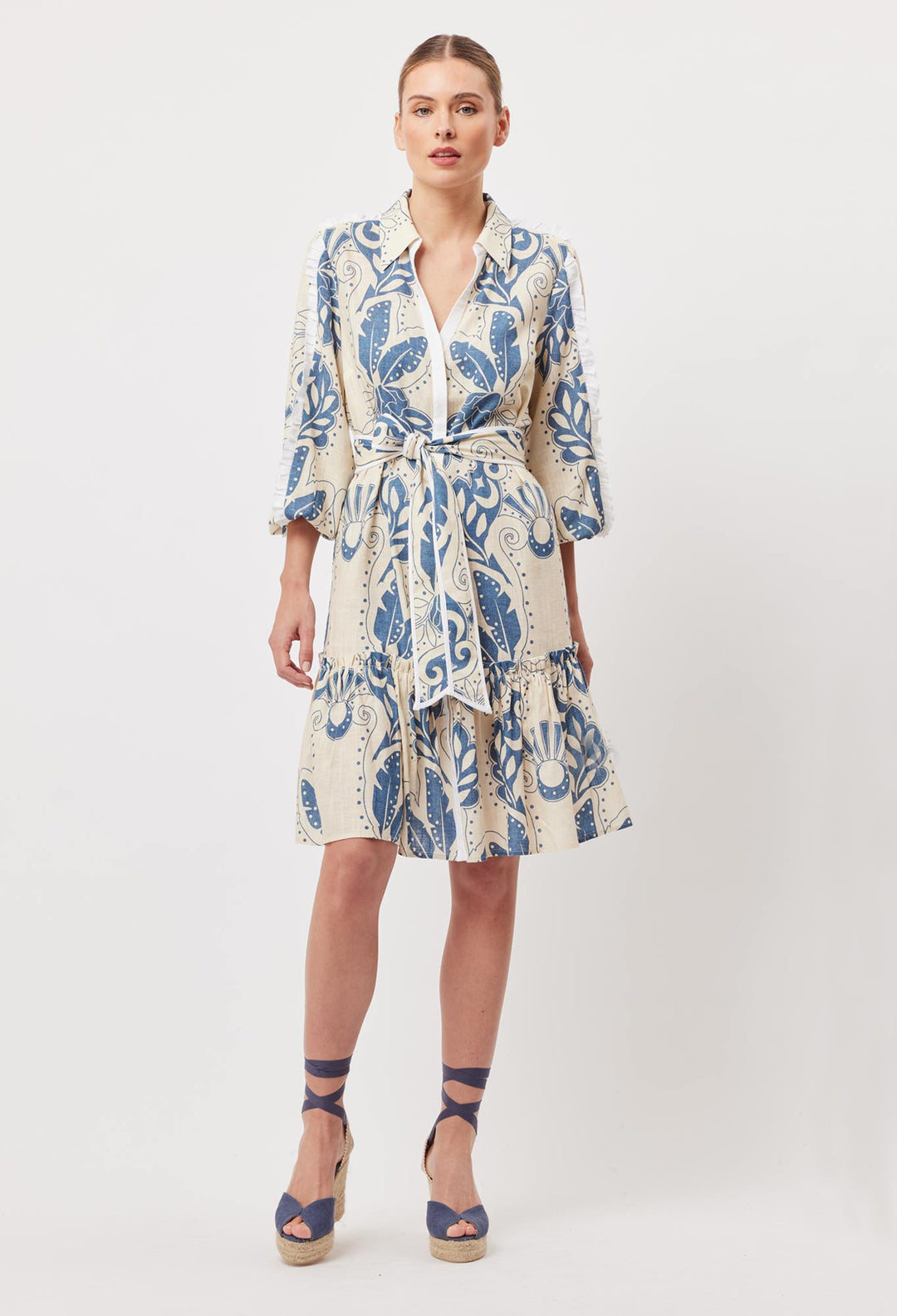 OnceWas Granada Linen Viscose Dress in Del Sol Azure