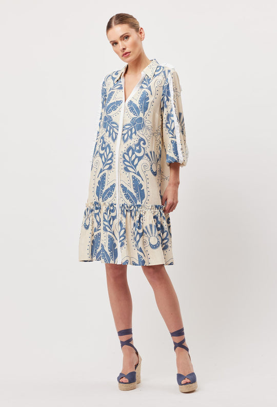 OnceWas Granada Linen Viscose Dress in Del Sol Azure