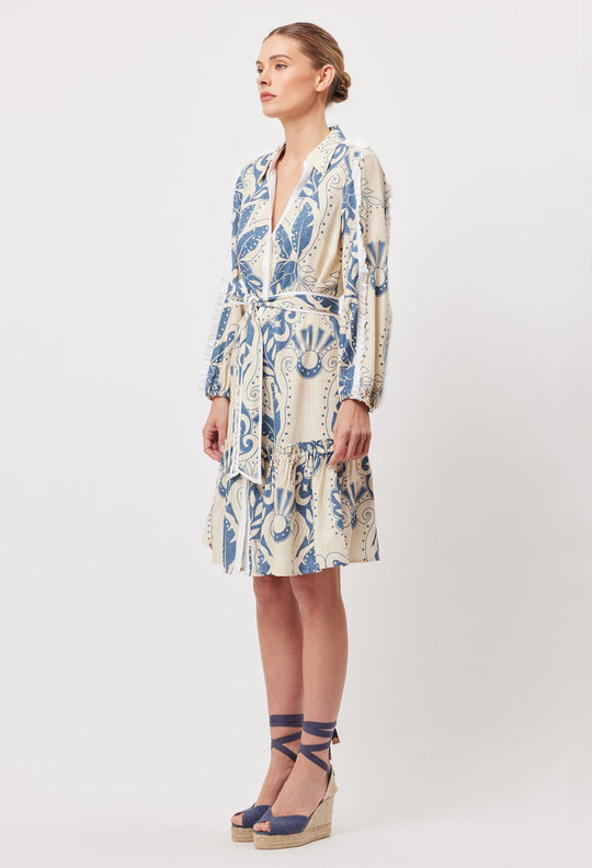 OnceWas Granada Linen Viscose Dress in Del Sol Azure