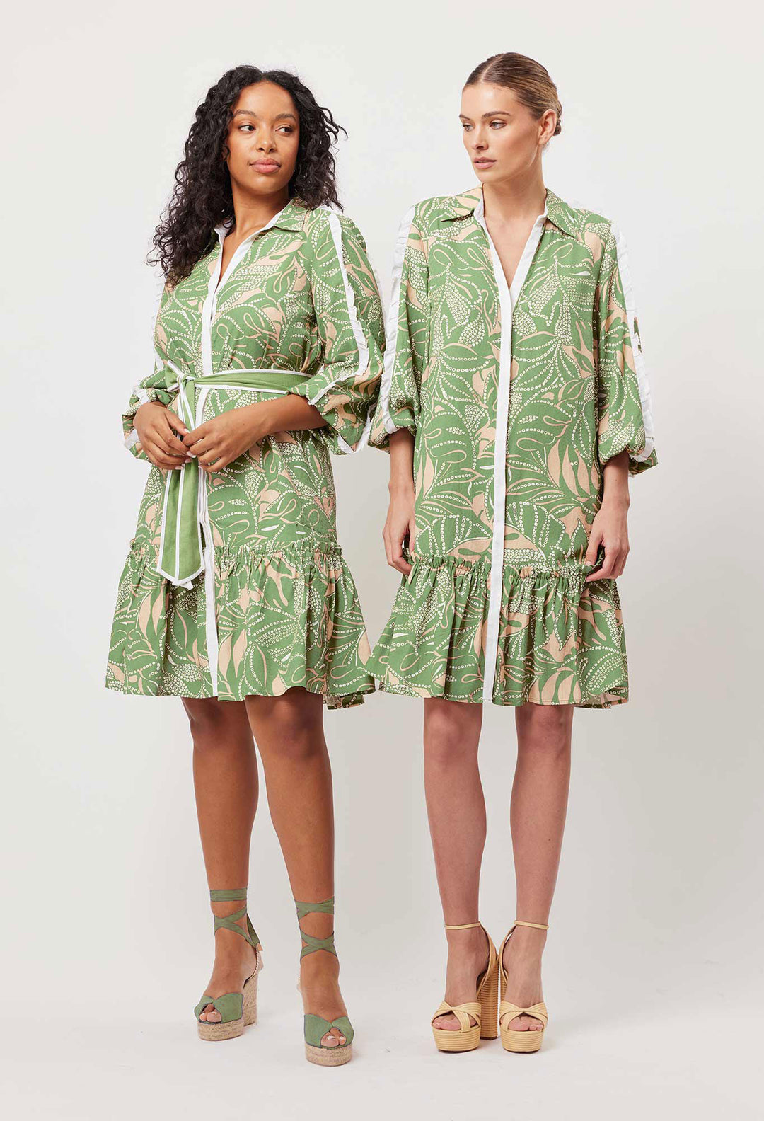 OnceWas Granada Viscose Dobby Shirt Dress in Jungle Tropico