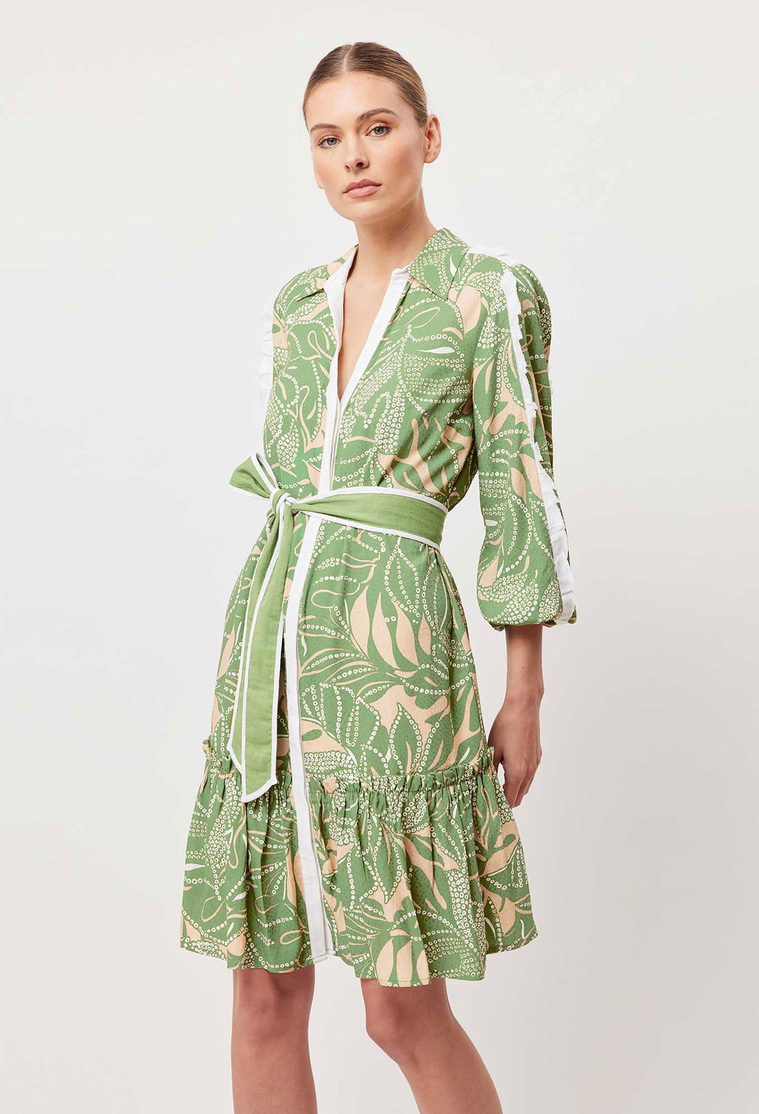 OnceWas Granada Viscose Dobby Shirt Dress in Jungle Tropico