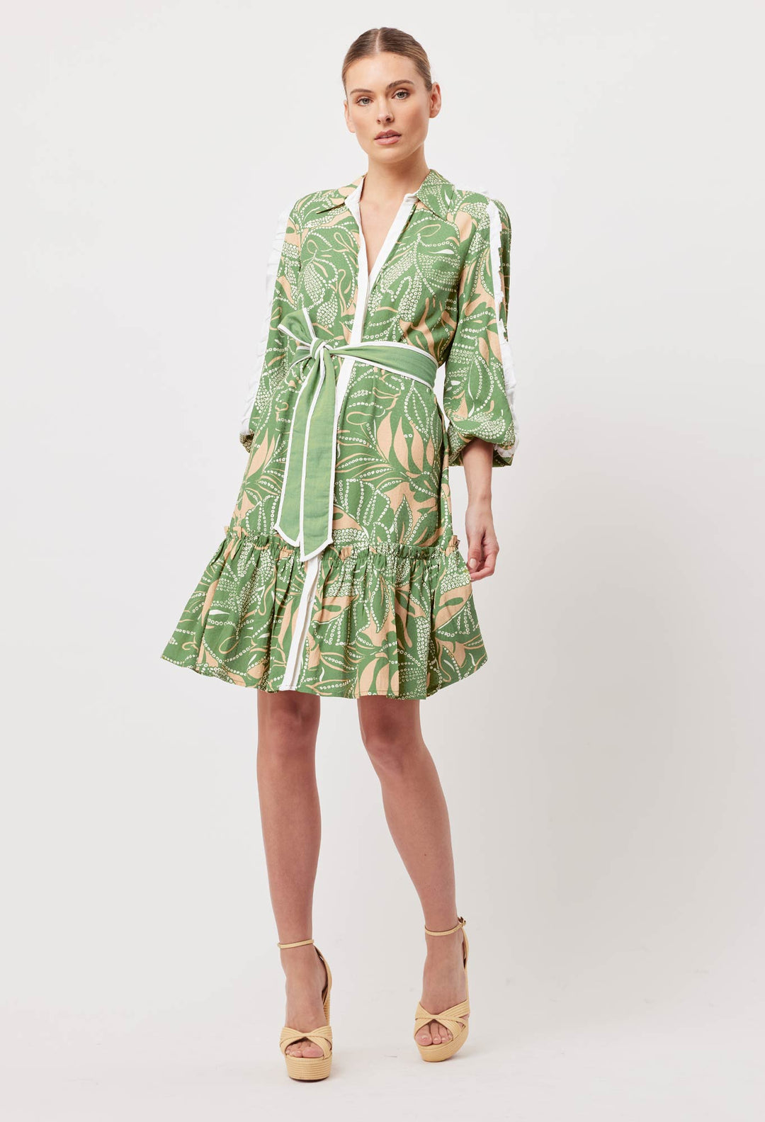 OnceWas Granada Viscose Dobby Shirt Dress in Jungle Tropico