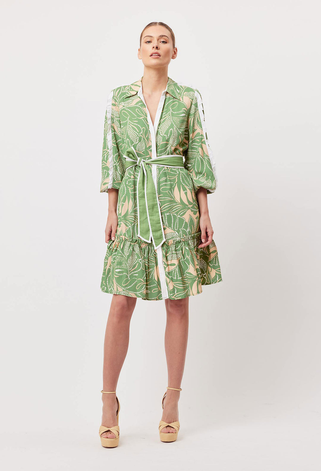 OnceWas Granada Viscose Dobby Shirt Dress in Jungle Tropico