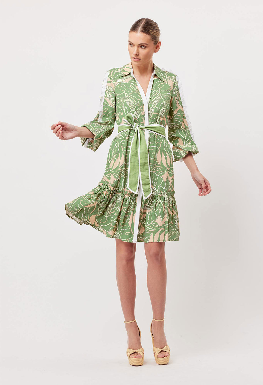 OnceWas Granada Viscose Dobby Shirt Dress in Jungle Tropico