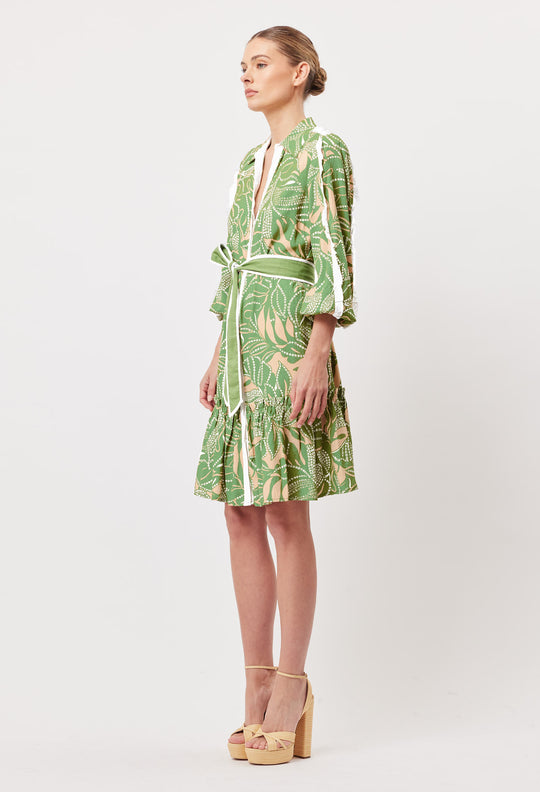 OnceWas Granada Viscose Dobby Shirt Dress in Jungle Tropico