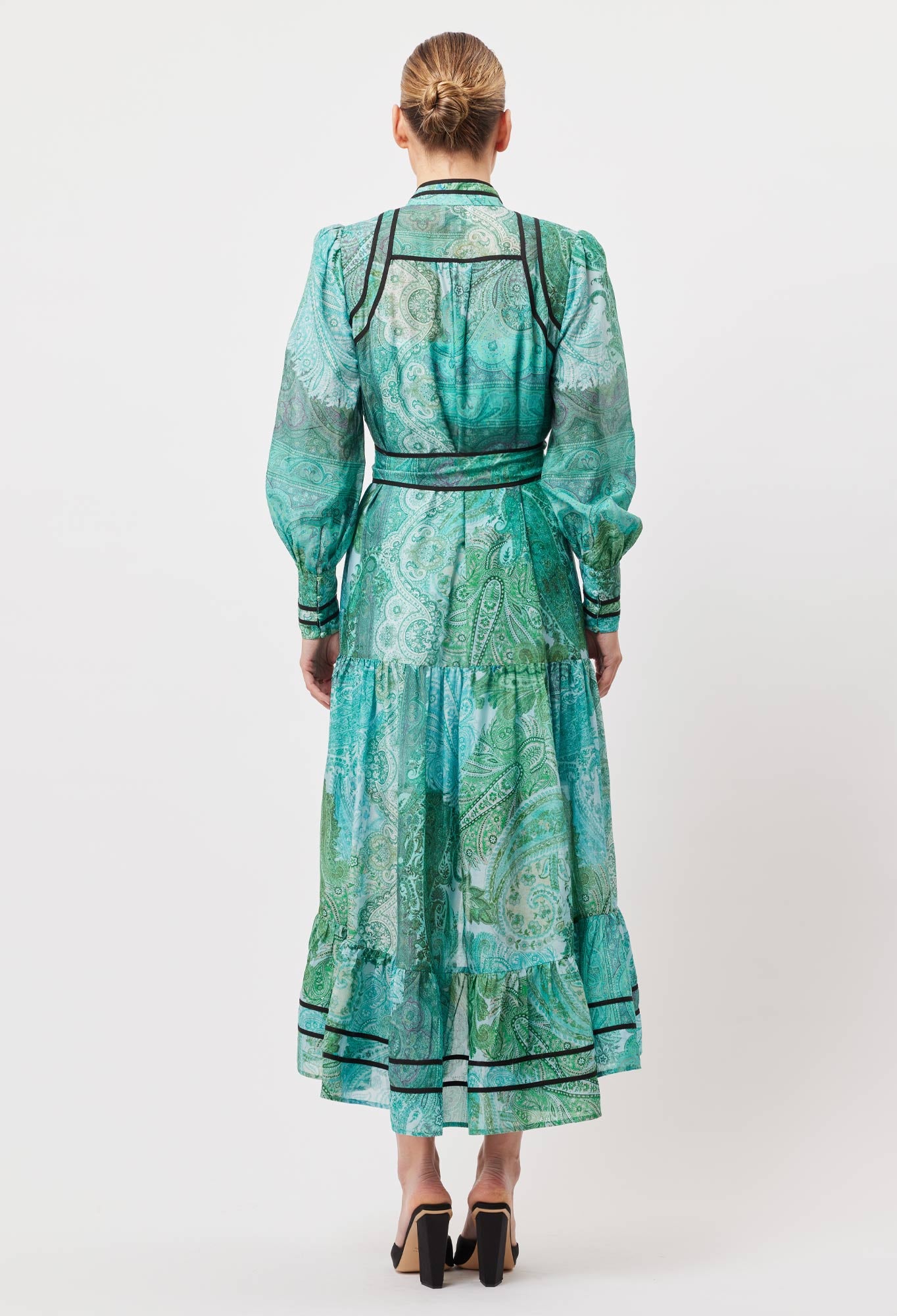 OnceWas Odyssey Cotton Silk Maxi Coat Dress in Jade Exotic