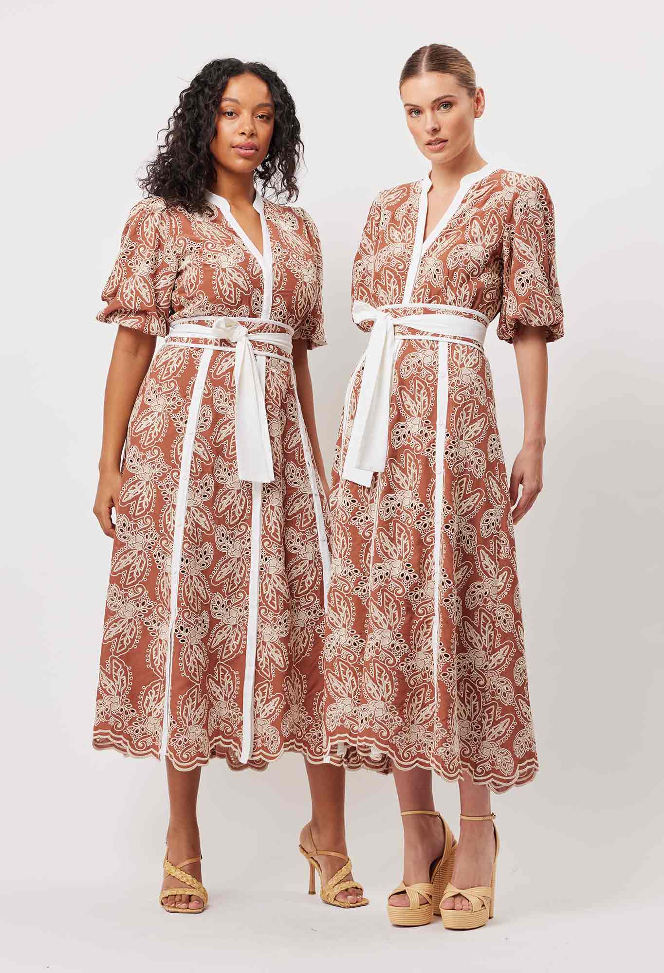 Castillo Viscose Midi Dress in Bronzed Embroidery