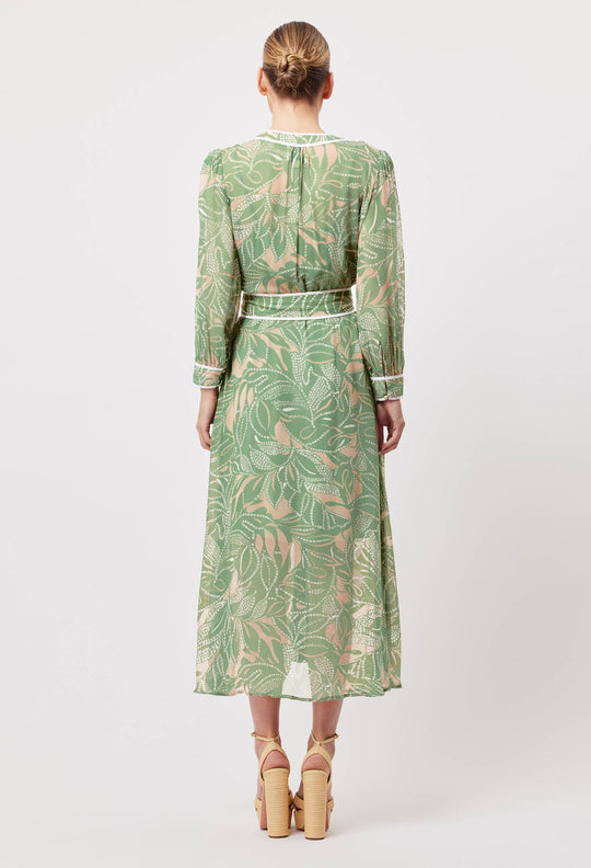 OnceWas Tulum Viscose Chiffon Coat Dress in Jungle Tropico