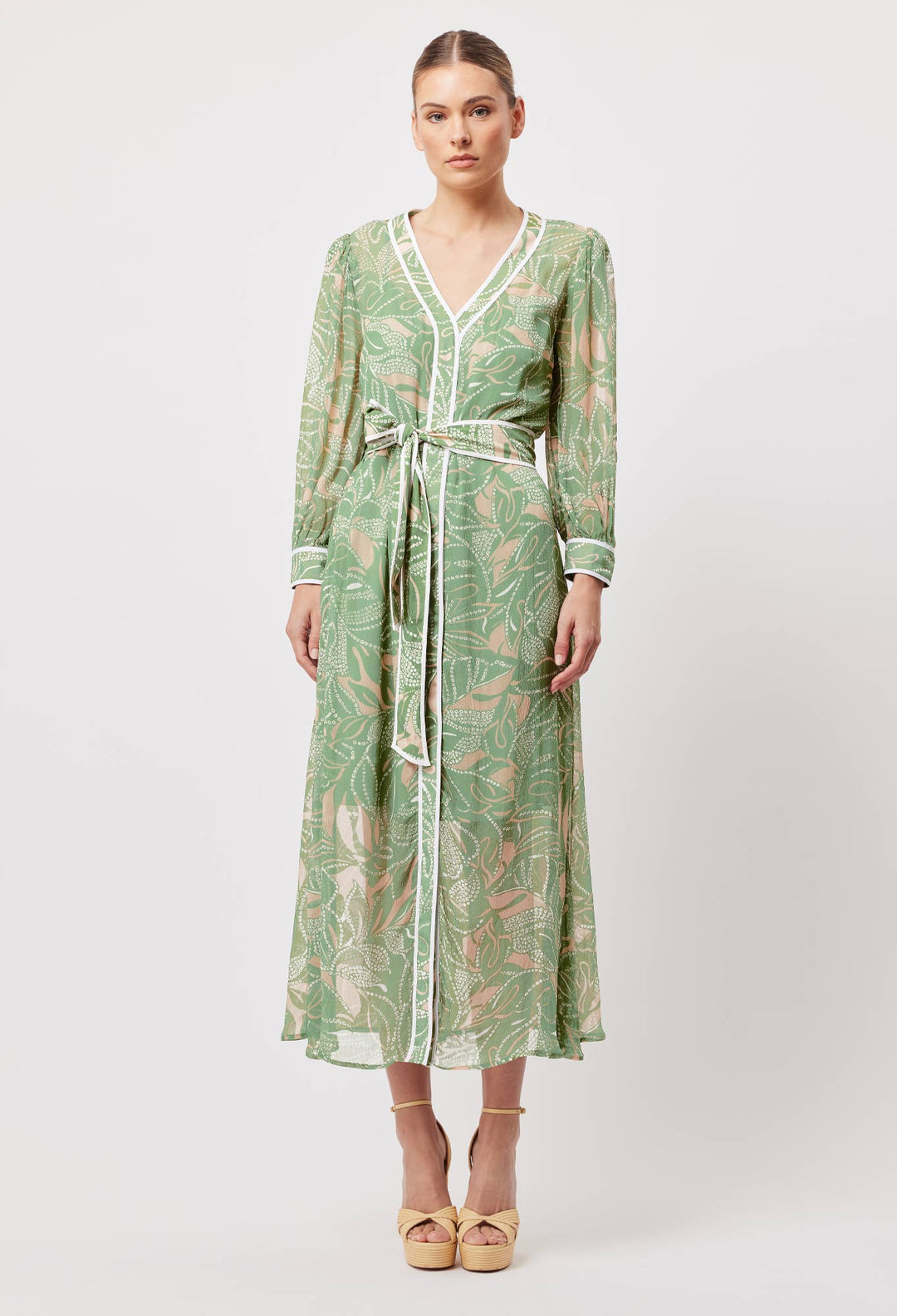 OnceWas Tulum Viscose Chiffon Coat Dress in Jungle Tropico