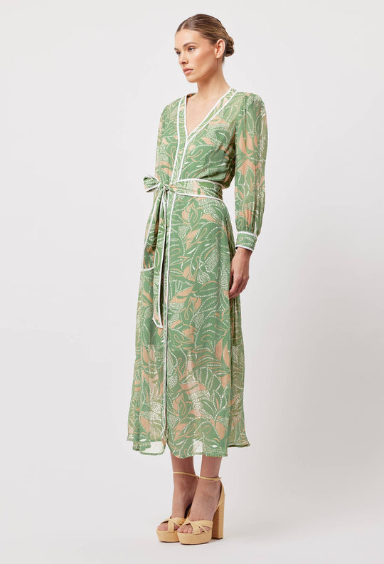 OnceWas Tulum Viscose Chiffon Coat Dress in Jungle Tropico