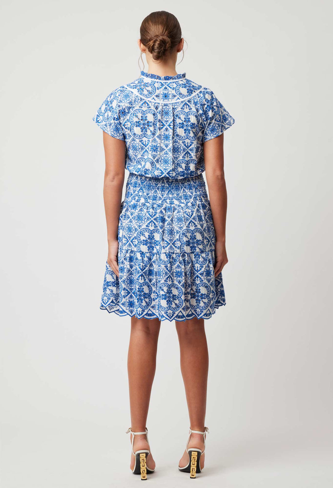 OnceWas Positano Embroidered Viscose Dress in Azure Embroidery