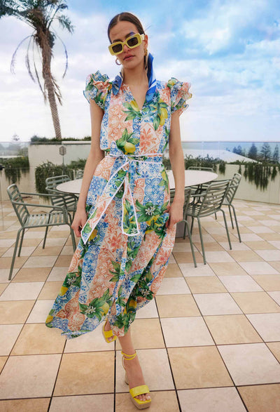 Oncewas Paradiso Cotton Silk Dress in Limonata