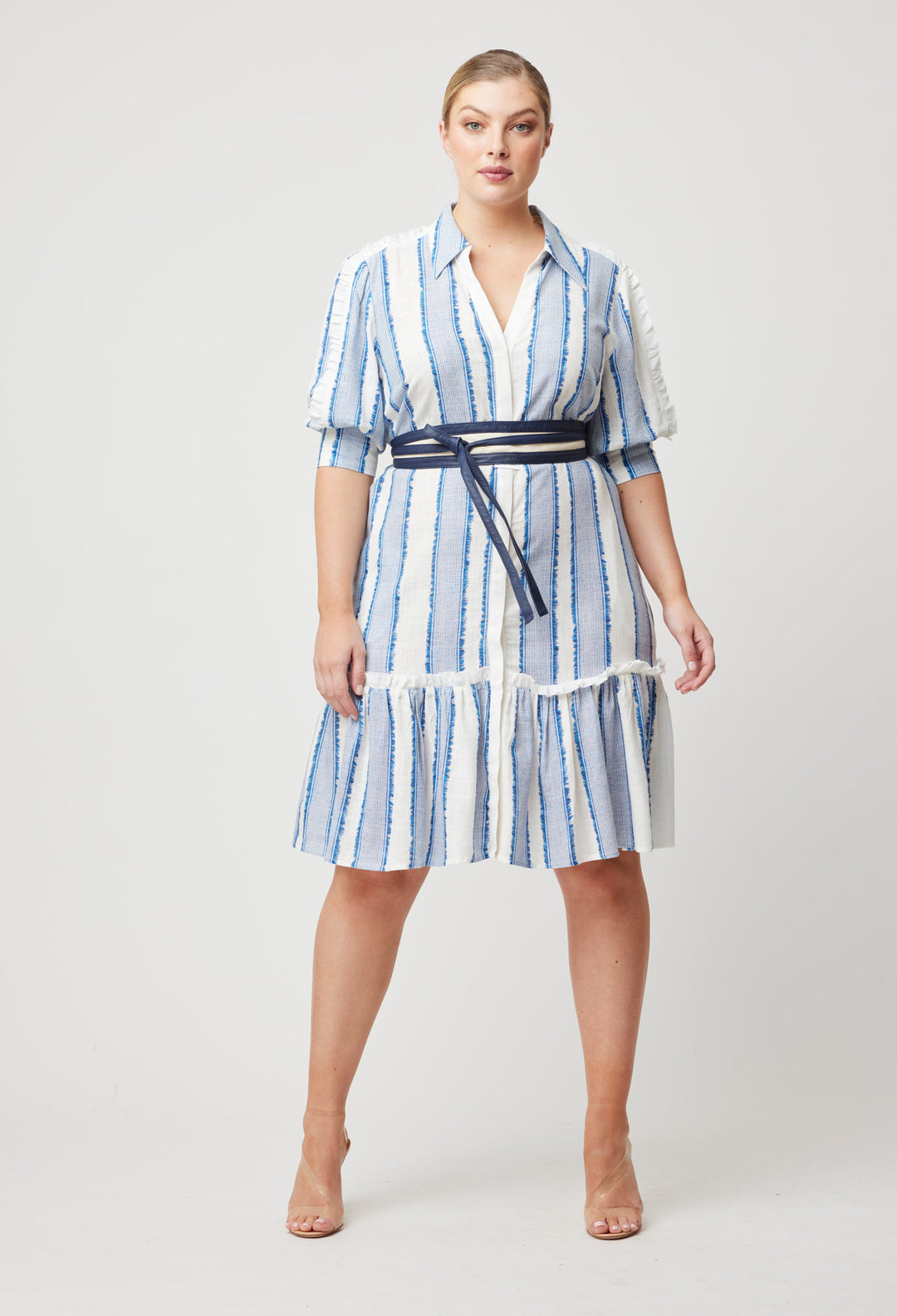 OnceWas Nerano Linen Viscose Dress in Sorrento Stripe