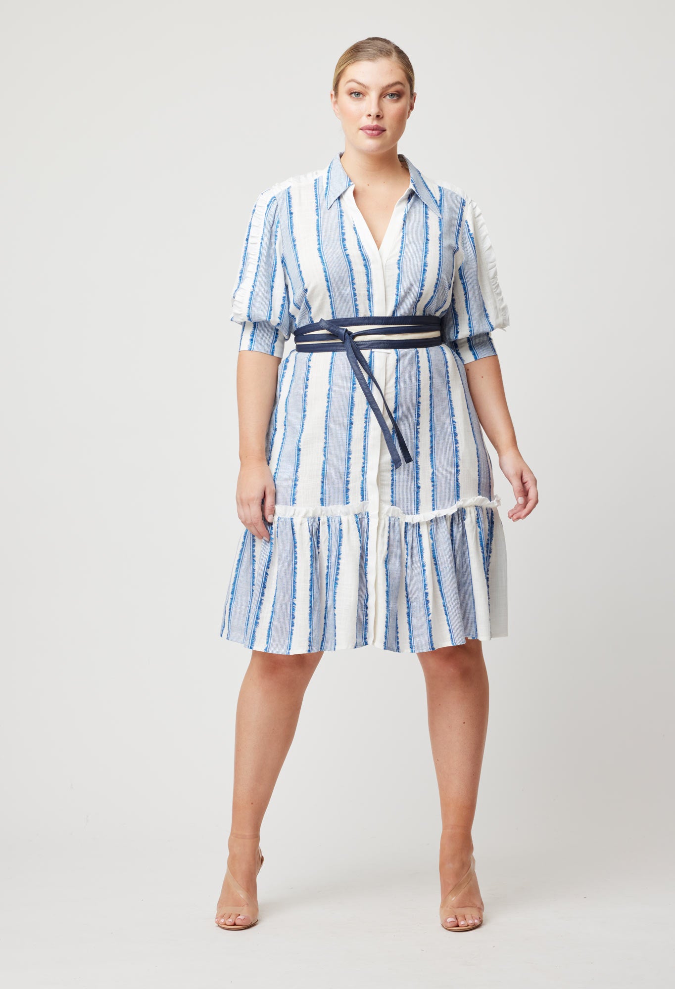 OnceWas Nerano Linen Viscose Dress in Sorrento Stripe