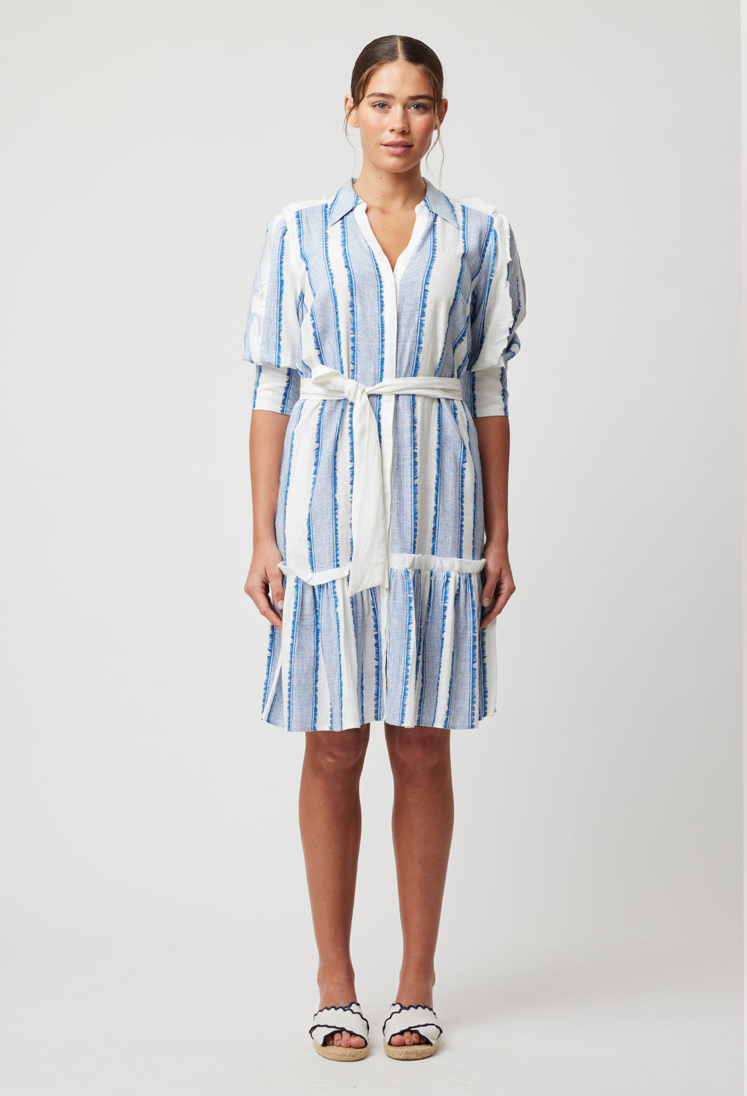 OnceWas Nerano Linen Viscose Dress in Sorrento Stripe