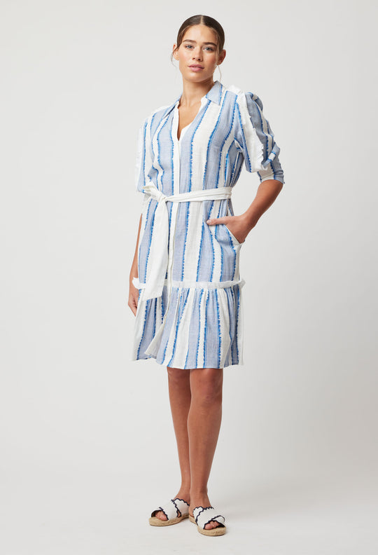 OnceWas Nerano Linen Viscose Dress in Sorrento Stripe