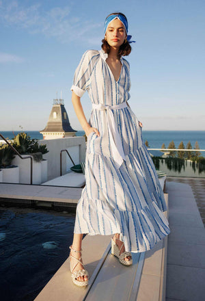 OnceWas Scala Linen Viscose Maxi Dress in Sorrento Stripe