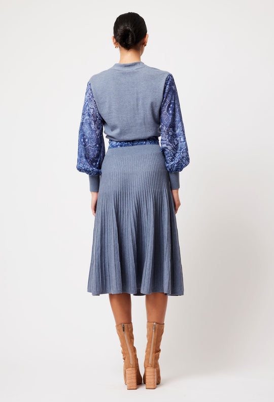 OnceWas Lyra Merino Wool Knit Dress in Storm/Zodiac Print