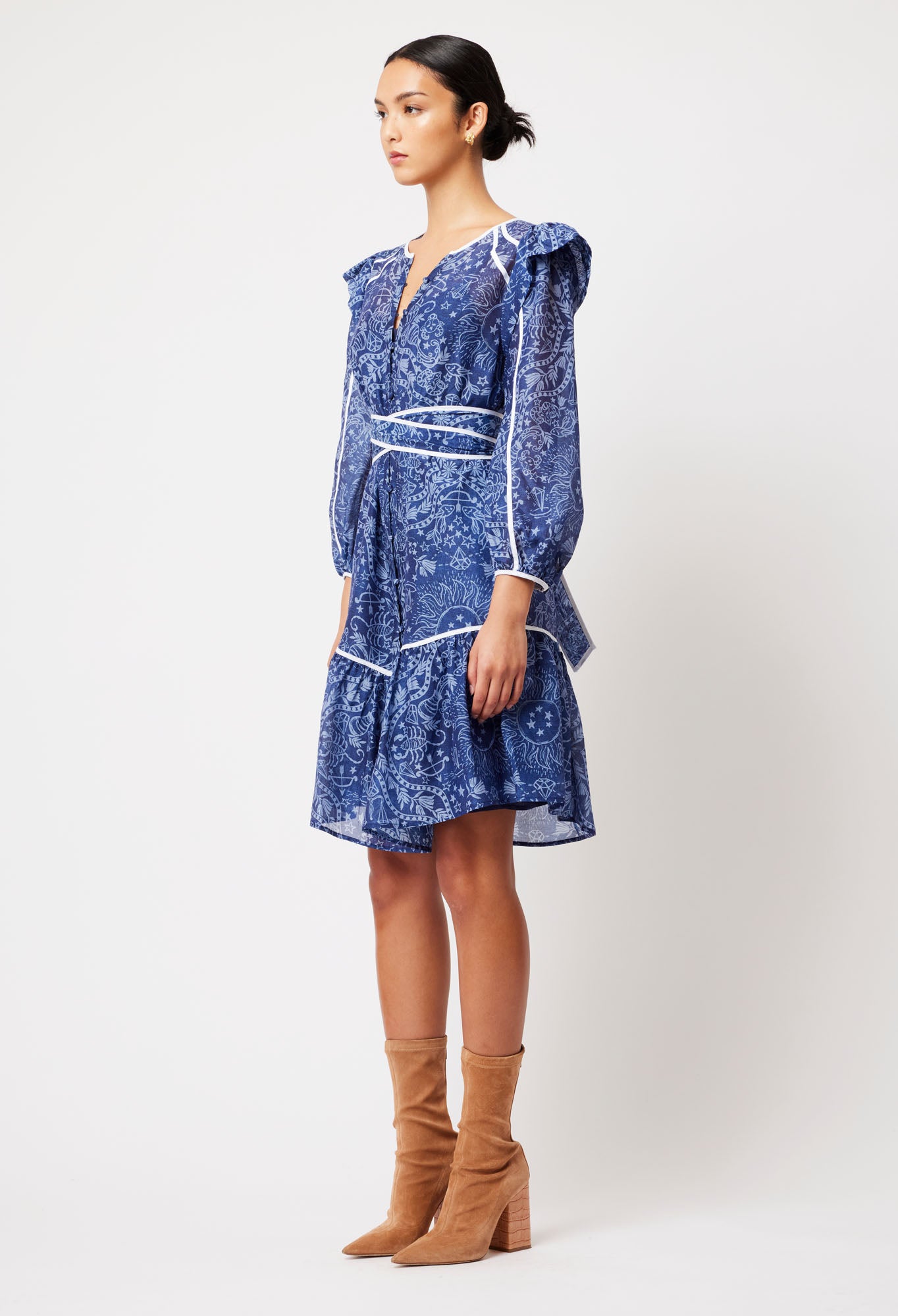 OnceWas Astra Cotton Silk Dress in Zodiac Print