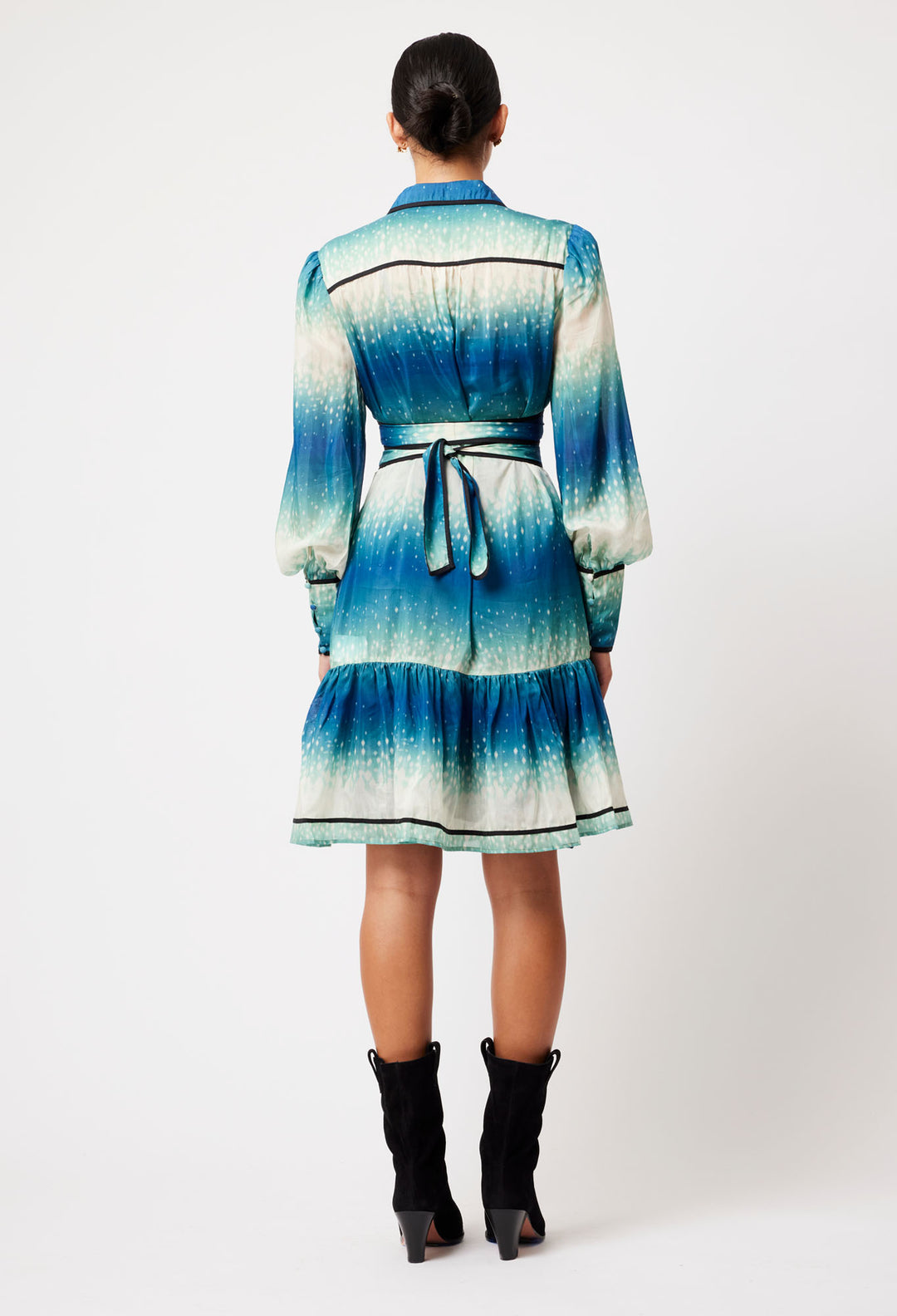 OnceWas Altair Cotton Silk Shirt Dress in Galaxy Print