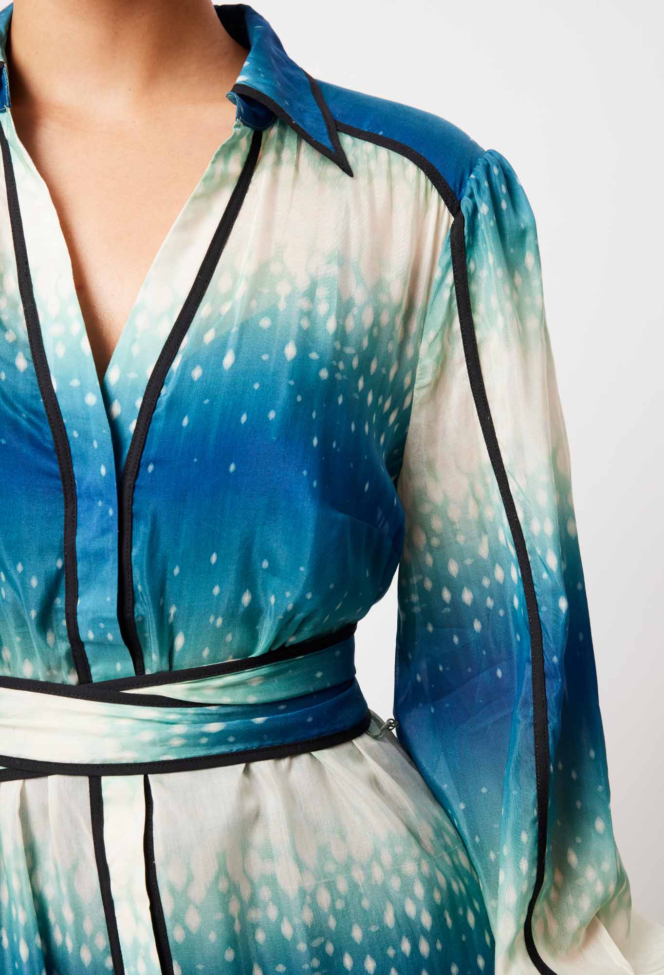 OnceWas Altair Cotton Silk Shirt Dress in Galaxy Print