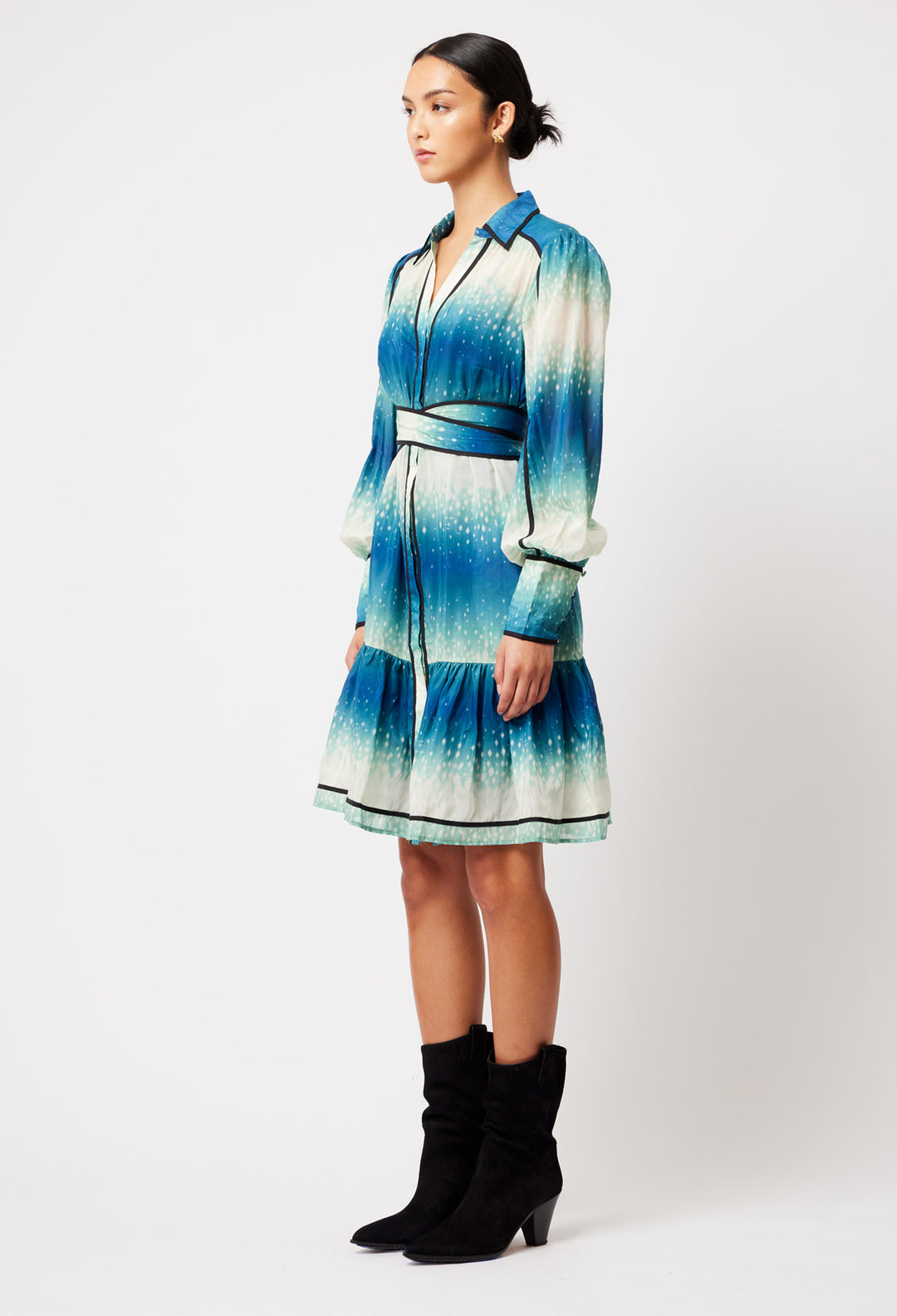 OnceWas Altair Cotton Silk Shirt Dress in Galaxy Print