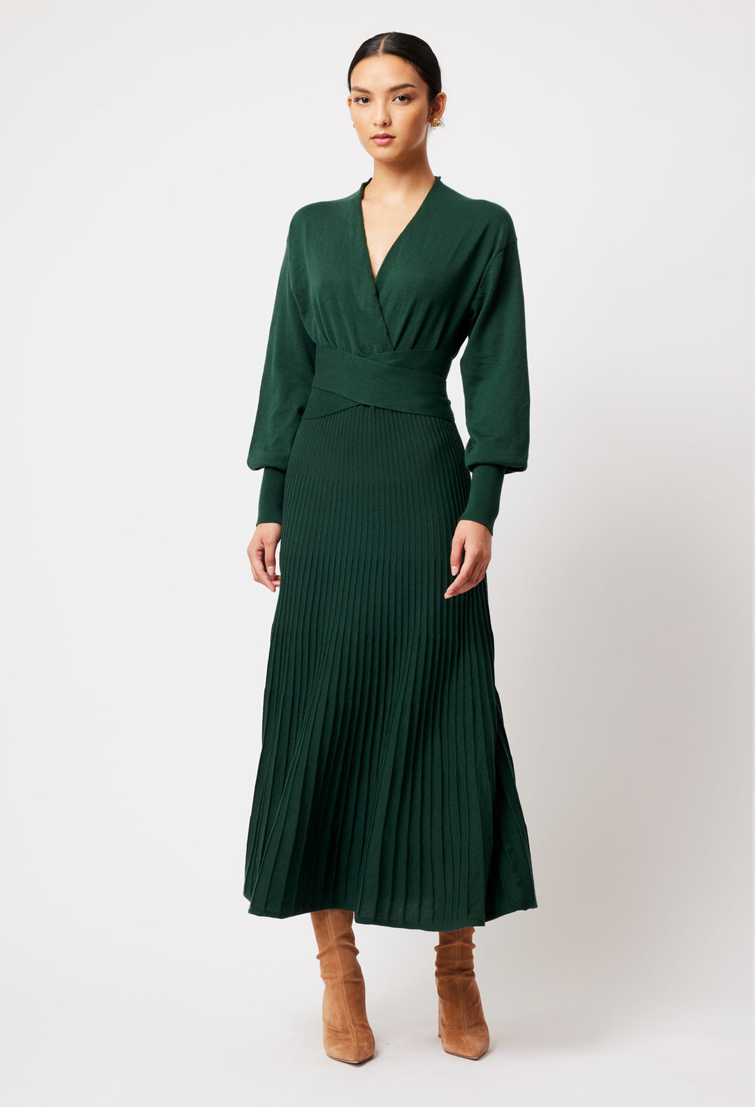 OnceWas Stella Merino Wool Knit Dress in Arctic Forest