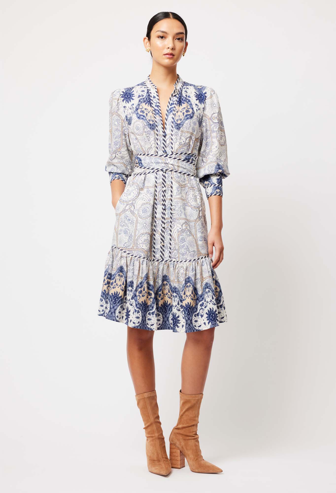 OnceWas Atlas Linen Viscose Dress in Astral Print