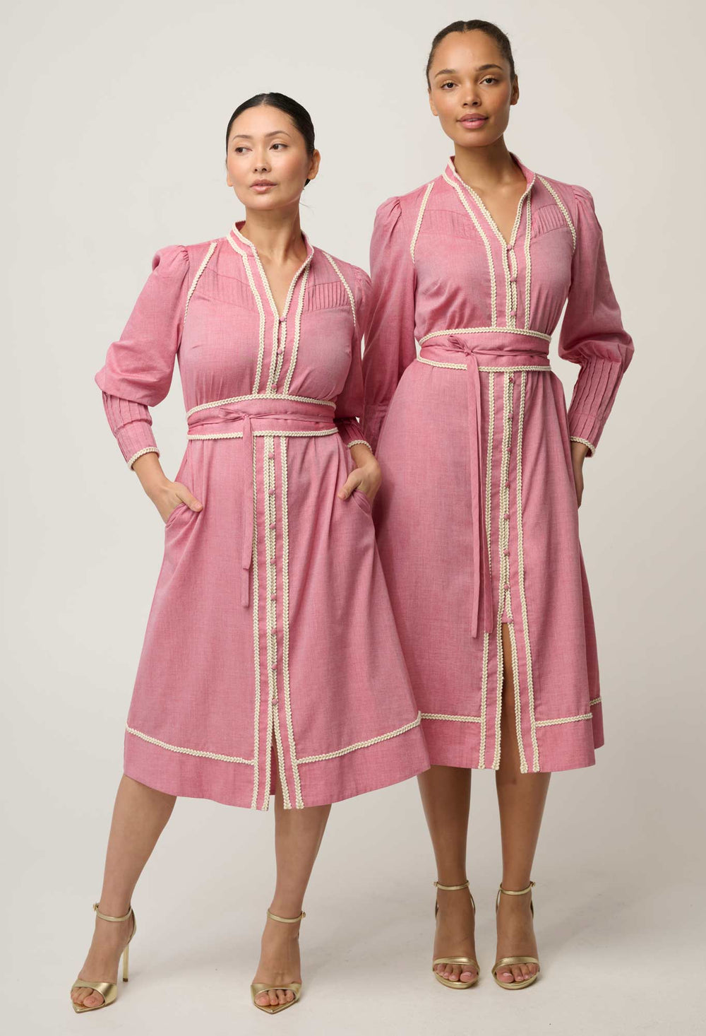 UNDER 5'4 Isla Cotton Chambray Dress in Blush Chambray