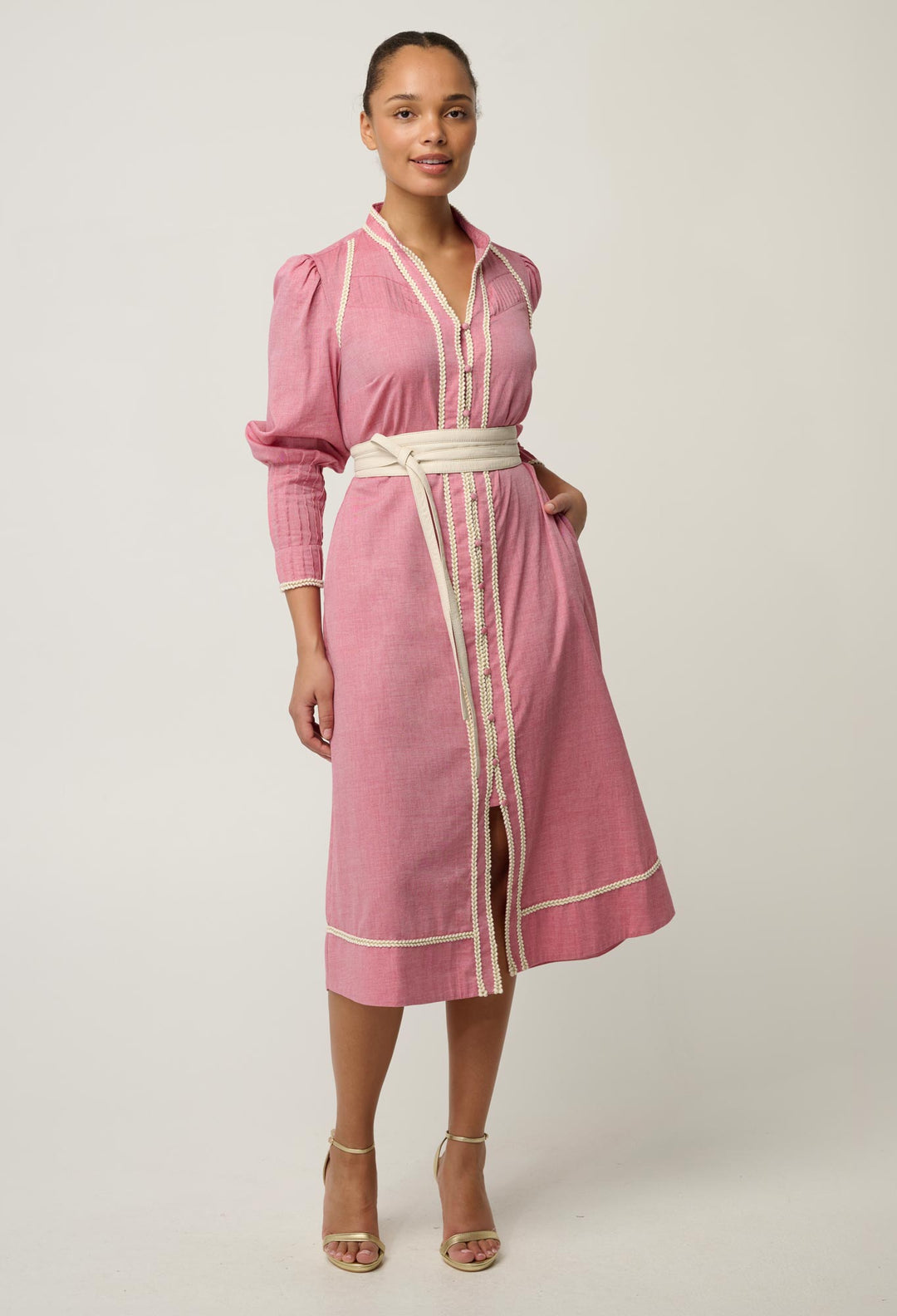 Isla Cotton Chambray Dress in Blush Chambray