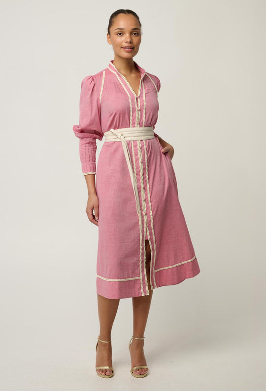 UNDER 5'4 Isla Cotton Chambray Dress in Blush Chambray