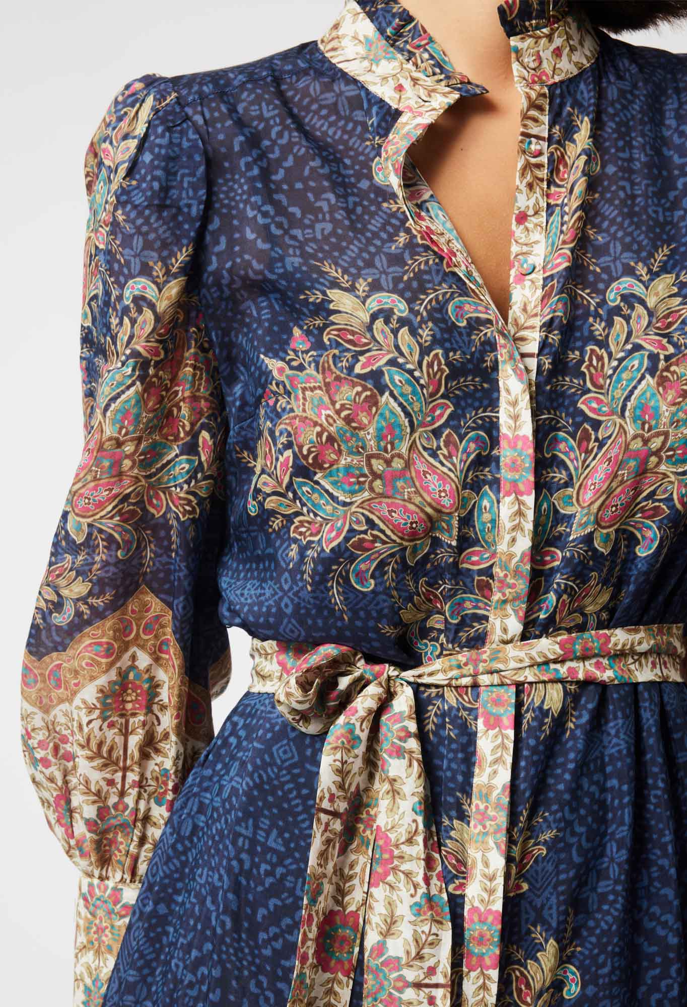 OnceWas Imperial Cotton Silk Maxi Dress in Oriental Print