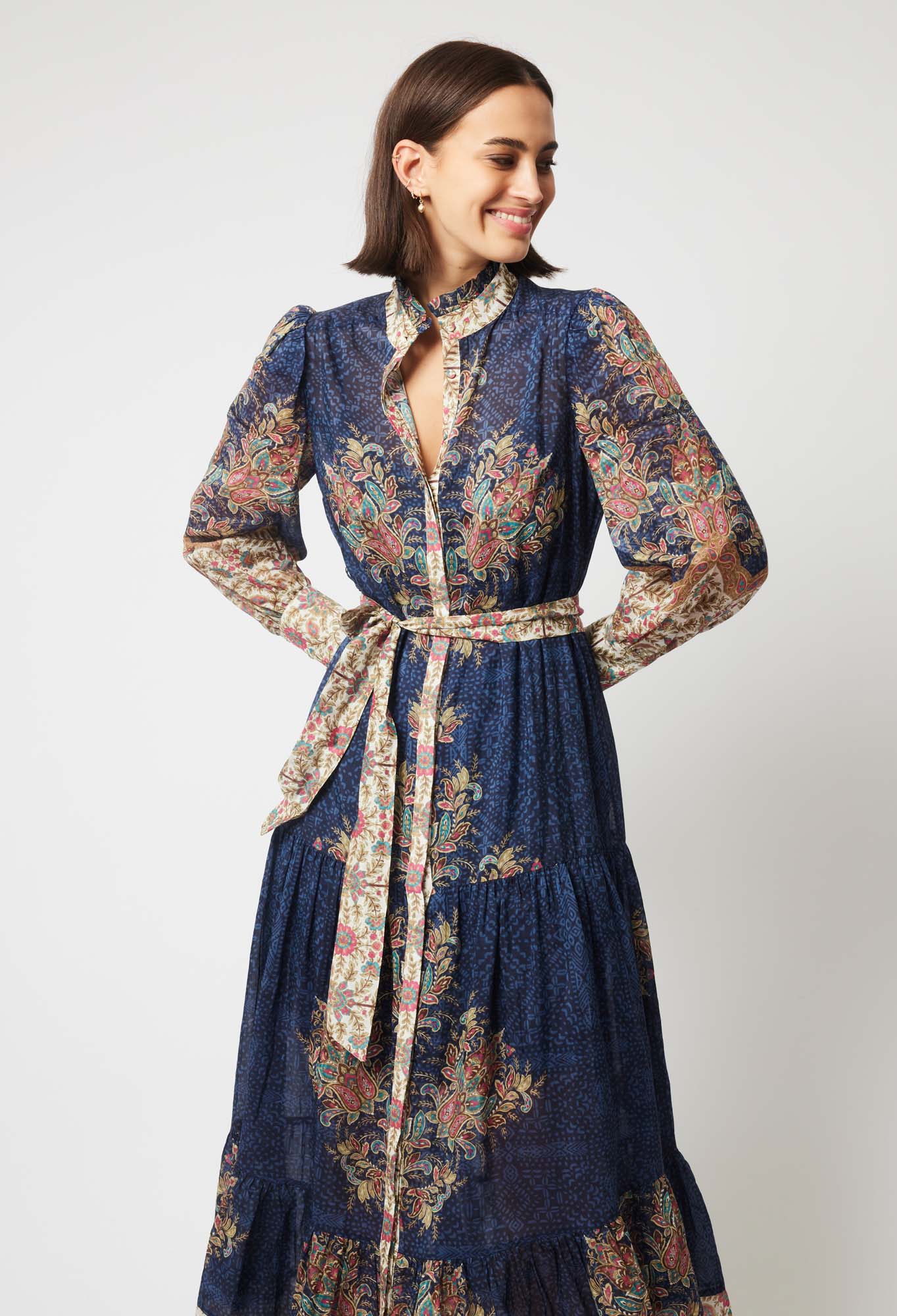 OnceWas Imperial Cotton Silk Maxi Dress in Oriental Print
