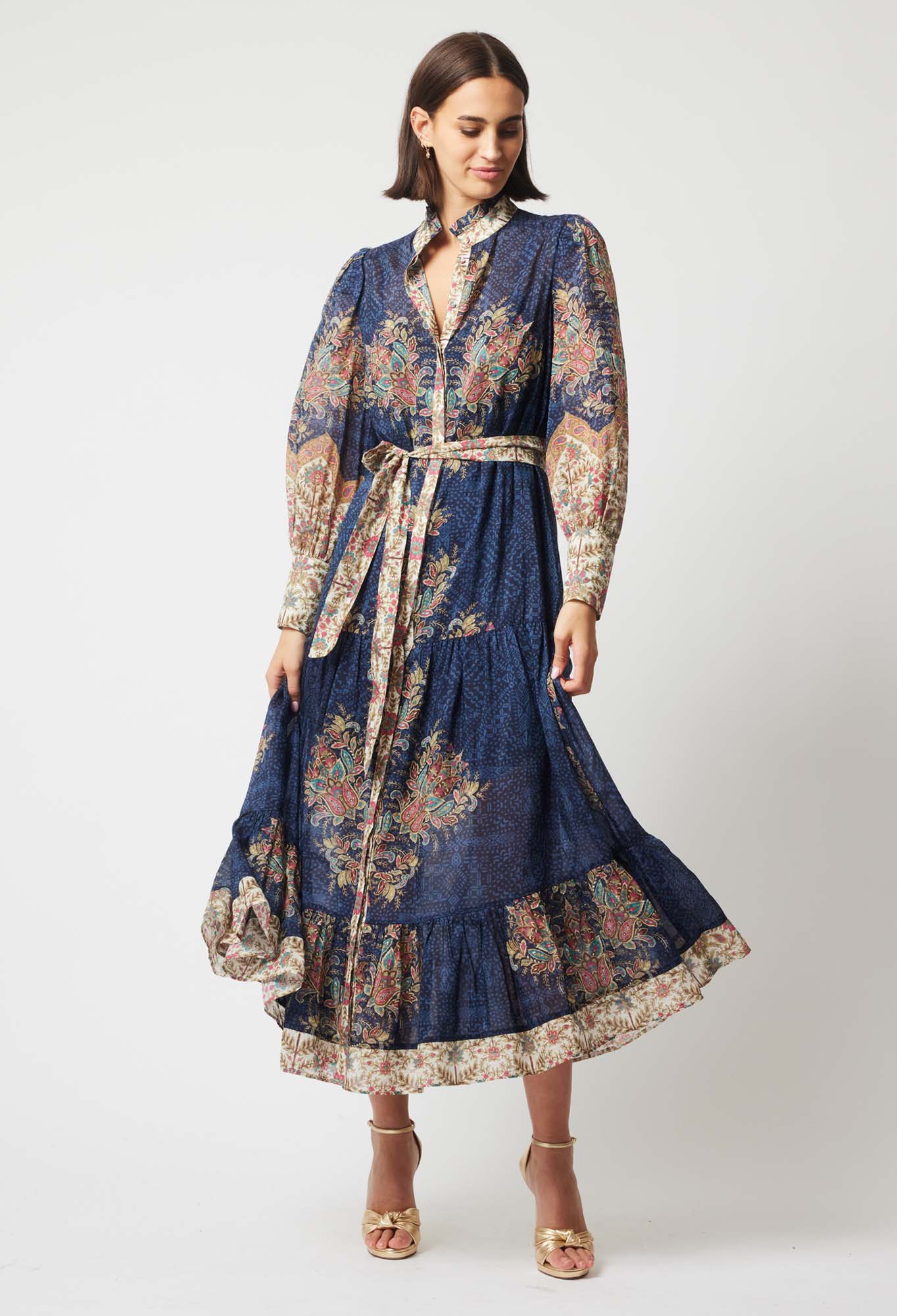 Imperial Cotton Silk Maxi Dress in Oriental Print