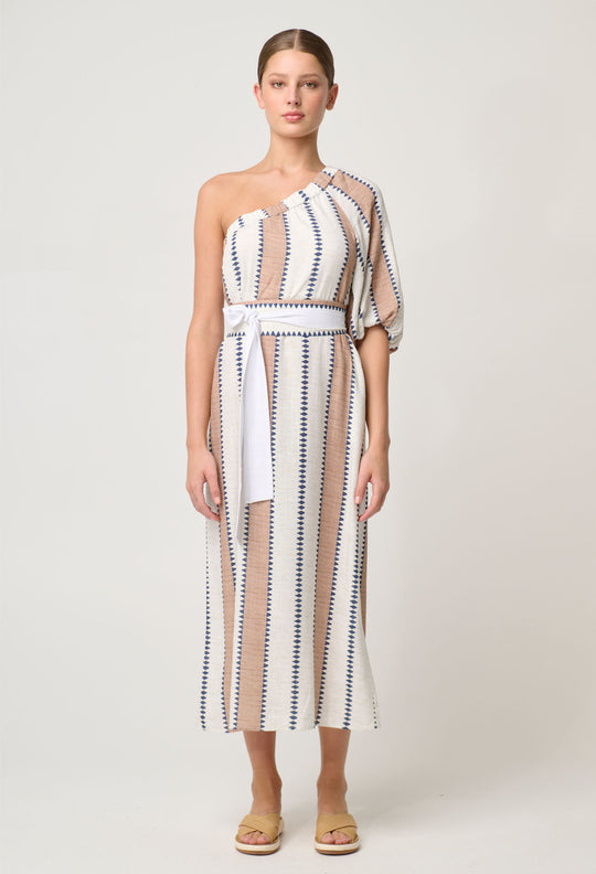 OnceWas Bahia Linen Viscose Dress in Cayman Stripe