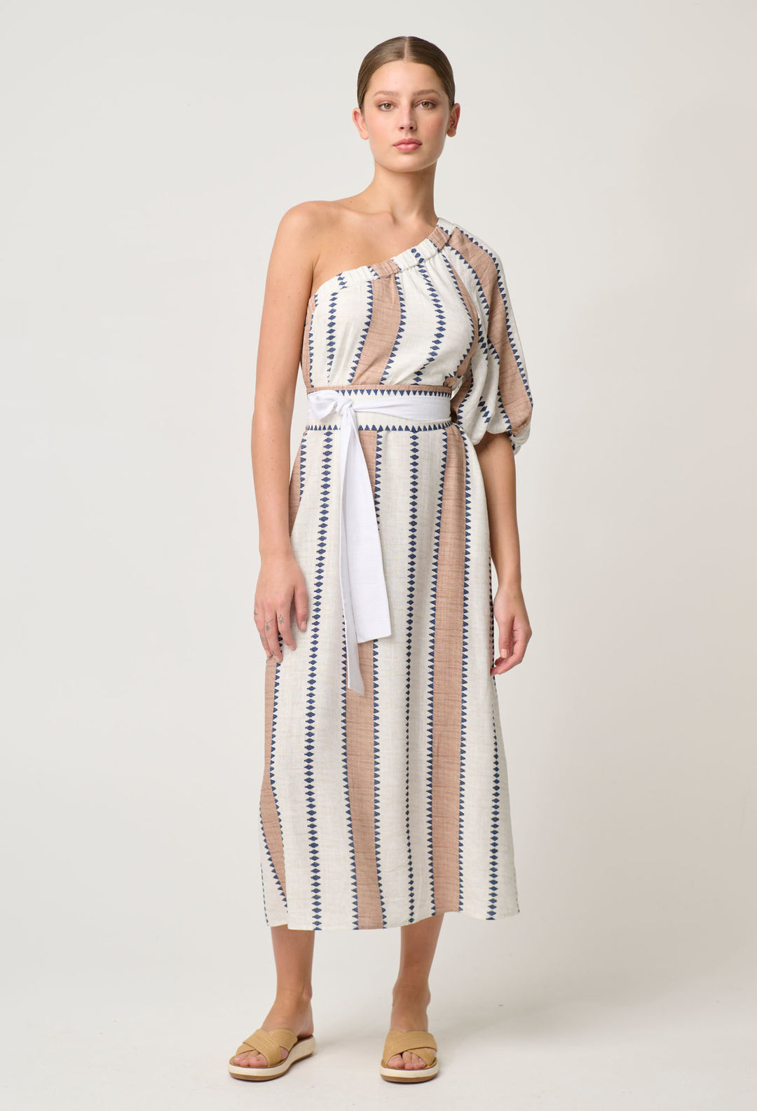 Bahia Linen Viscose Dress in Cayman Stripe