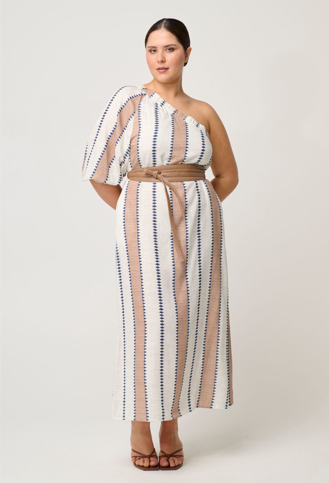 OnceWas Bahia Linen Viscose Dress in Cayman Stripe