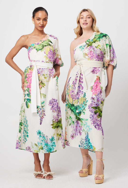 OnceWas Bahia Linen Viscose Dress in Wisteria Alba