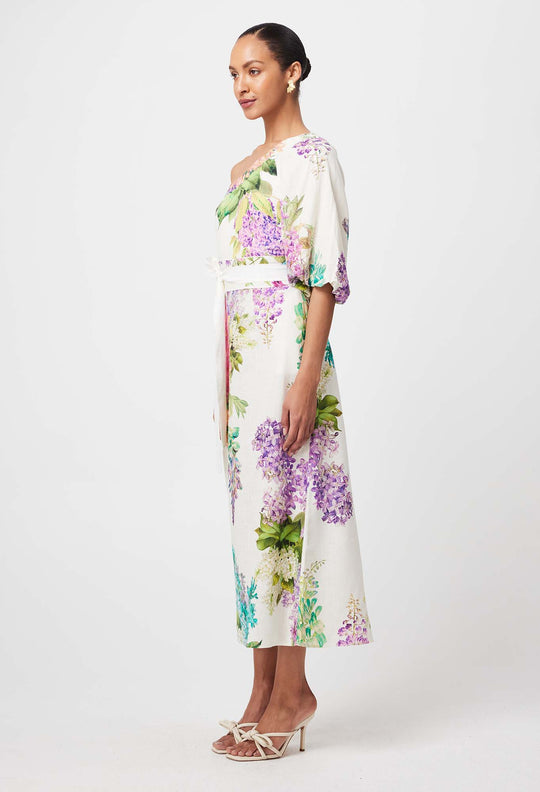 OnceWas Bahia Linen Viscose Dress in Wisteria Alba