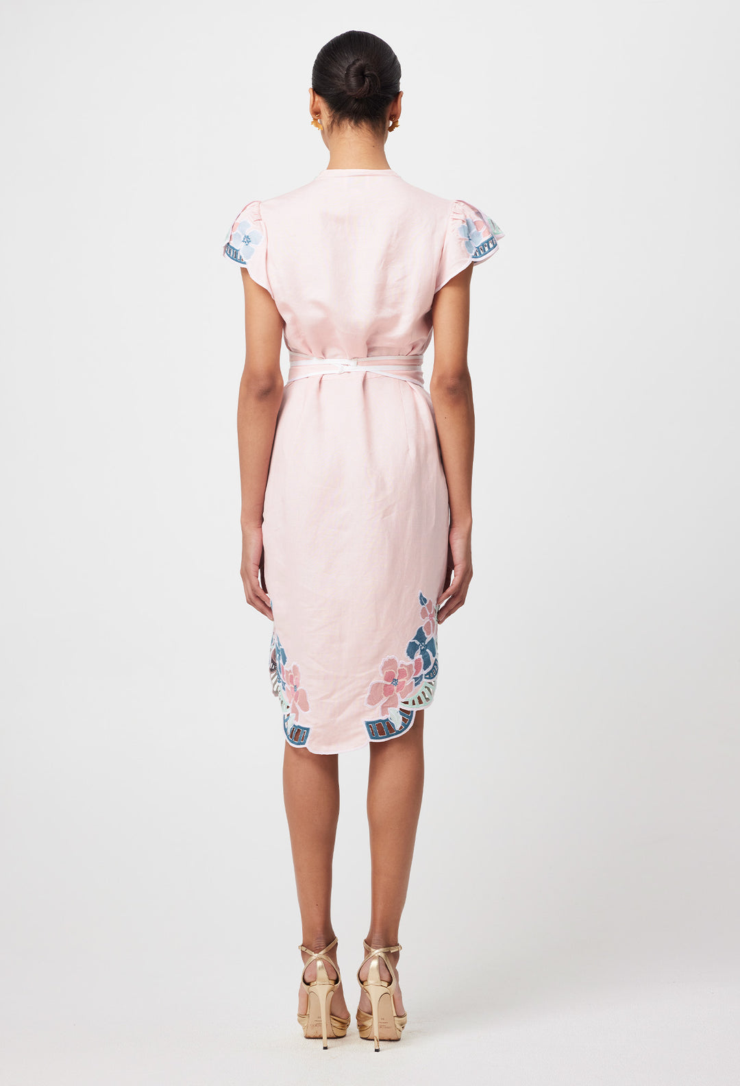 Ballou Embroidered Linen Viscose Dress in Blush