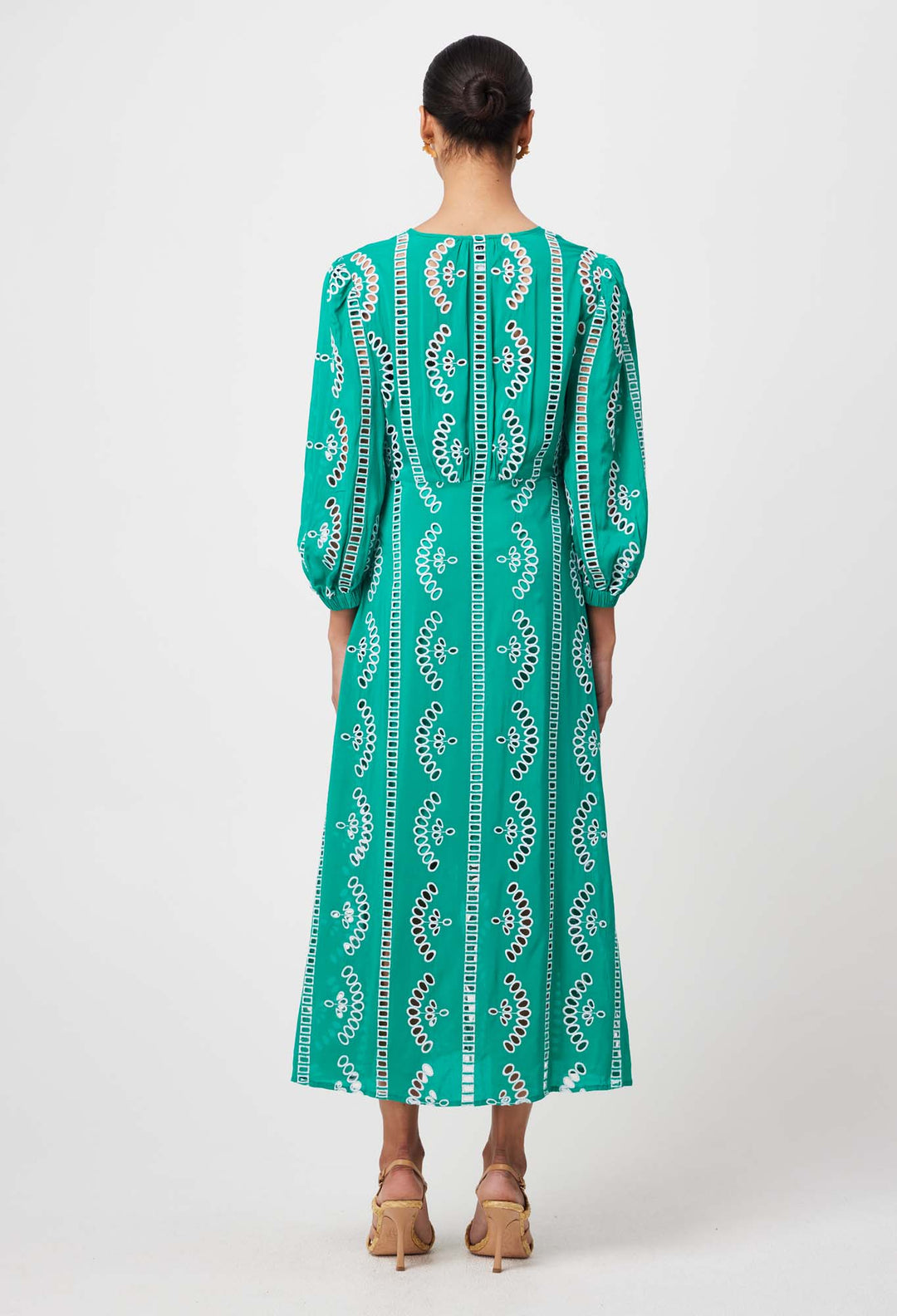 Morgan Embroidered Viscose Coat Dress in Bay Green