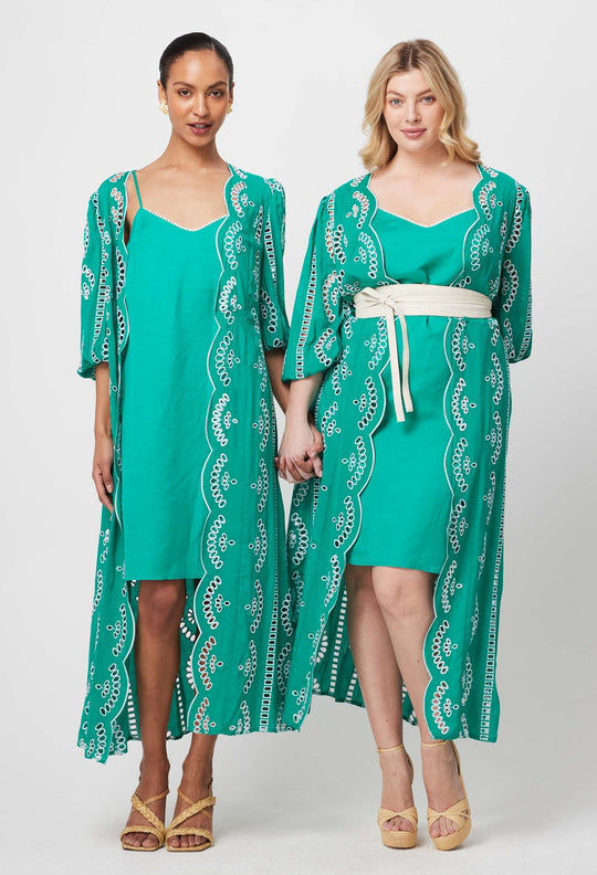 Morgan Embroidered Viscose Coat Dress in Bay GreenMorgan Embroidered Viscose Coat Dress in Bay Green