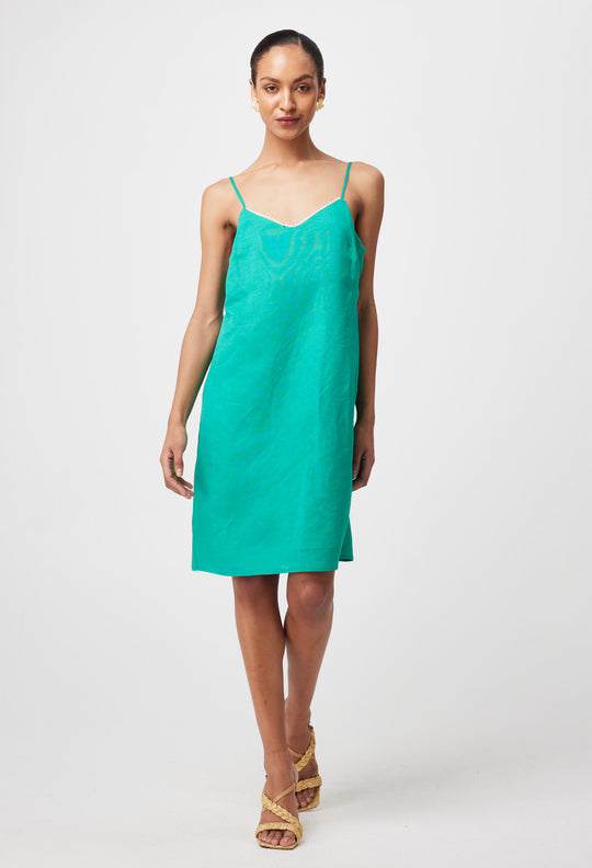 Morgan Embroidered Viscose Coat Dress in Bay Green