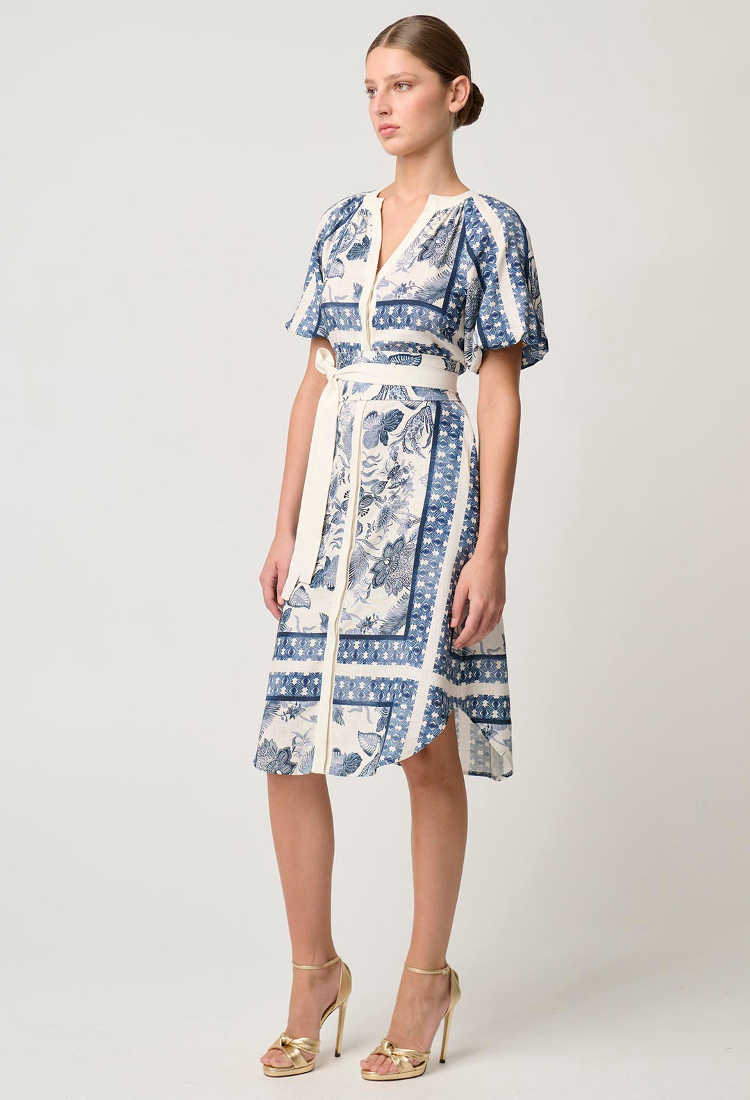 Bijou Linen Viscose Dress in Ink Flè Print