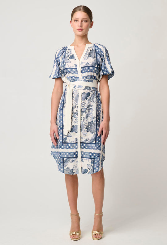 Bijou Linen Viscose Dress in Ink Flè Print