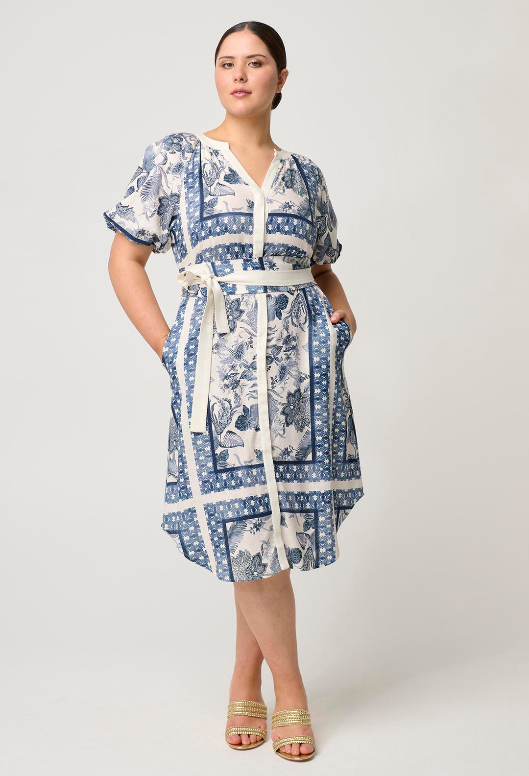 OnceWas Bijou Linen Viscose Dress in Ink Flè Print