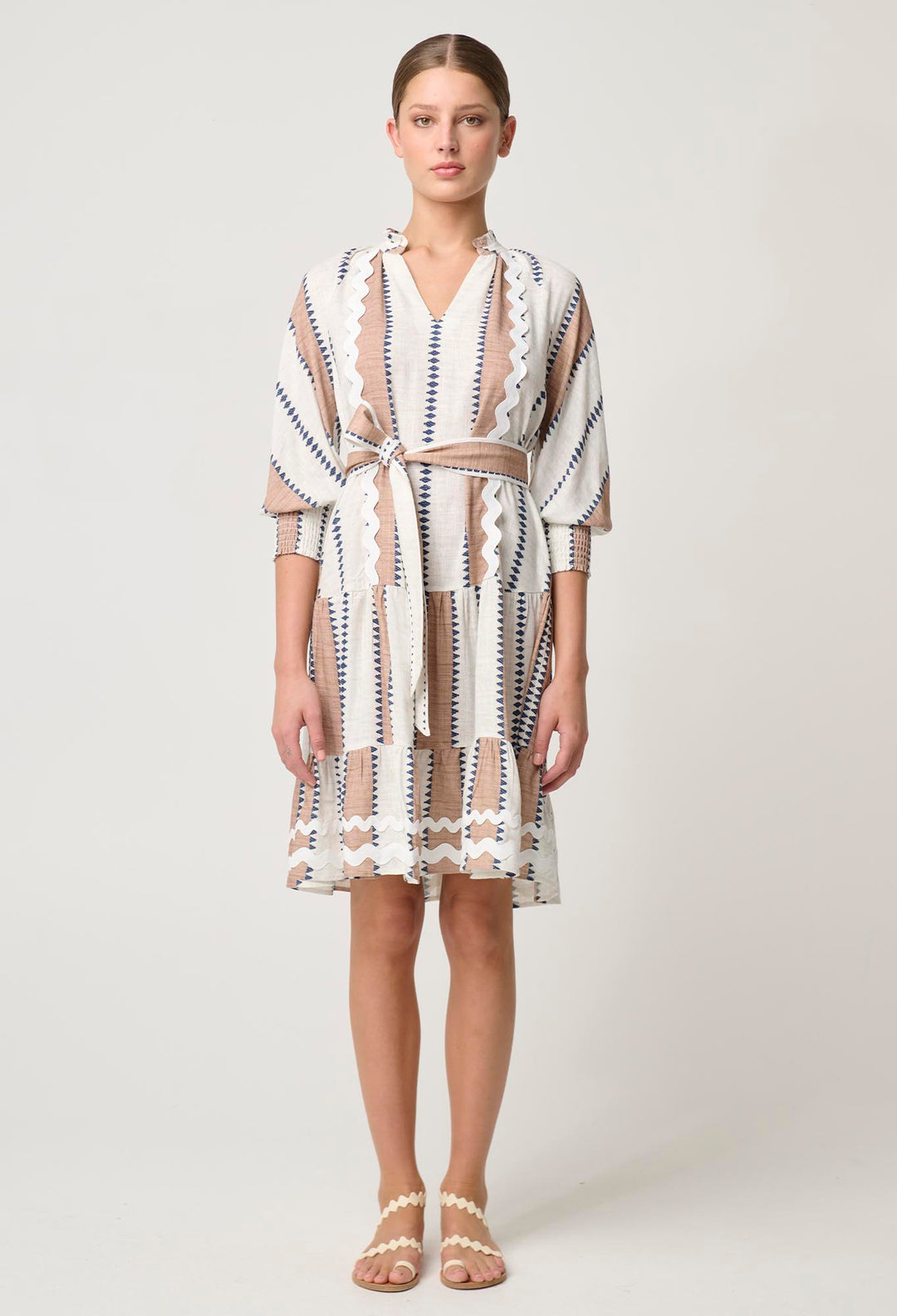 OnceWas Sanibel Linen Viscose Dress in Cayman Stripe