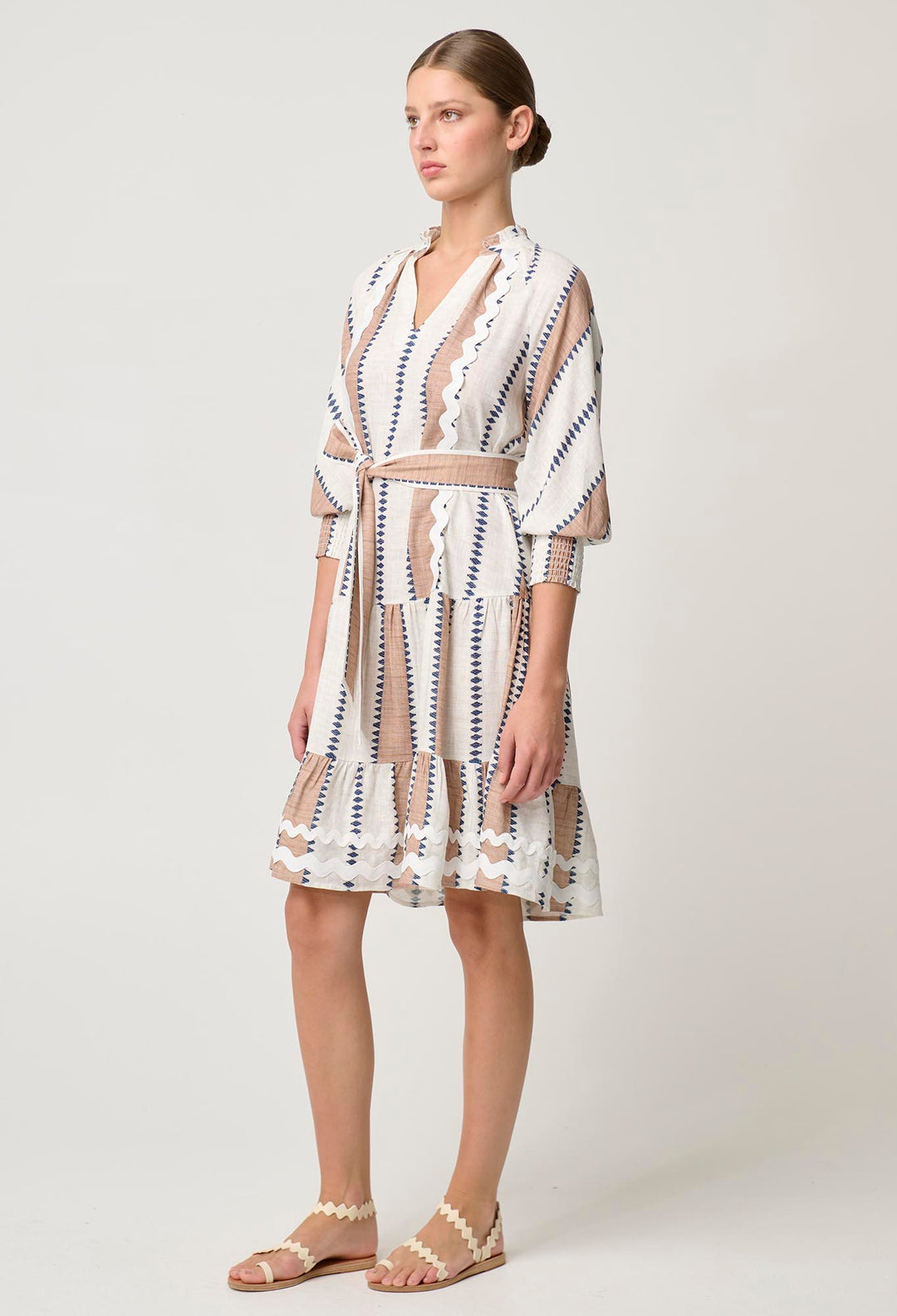 OnceWas Sanibel Linen Viscose Dress in Cayman Stripe