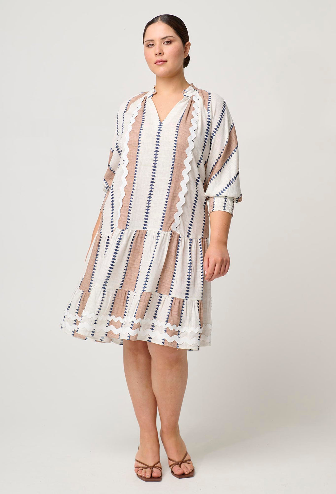 OnceWas Sanibel Linen Viscose Dress in Cayman Stripe